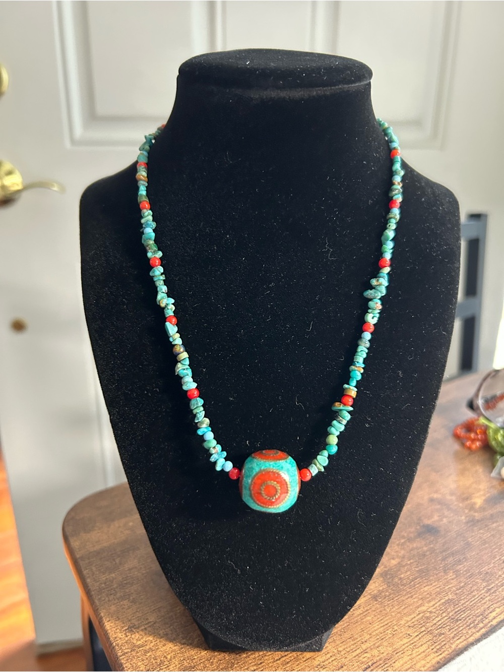 Handmade Turquoise and Coral Bead Necklace - Artisan Style